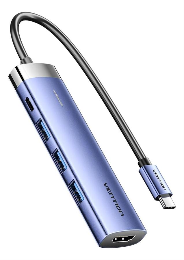 Hub Multipuerto Usb C 5 En 1 Hdmi 4k Carga 100w 3.0 Vention